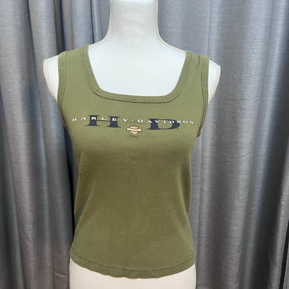 Womens Army Green Harley Davidson vintage tank top sz sm.